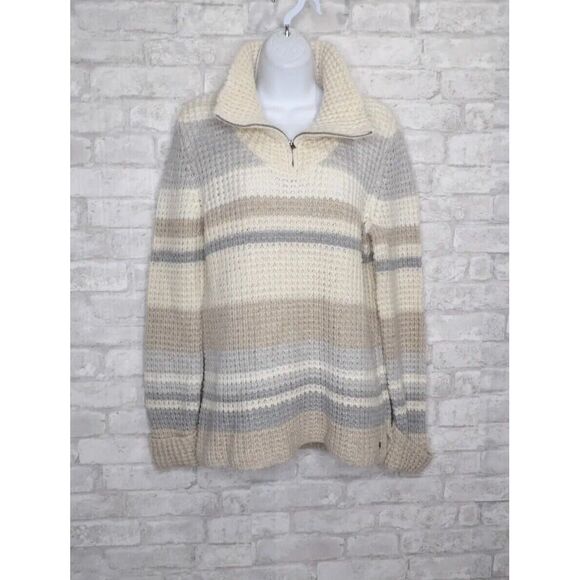 Eddie Bauer Lamb's Wool Camel Hair 1/4 Zip Pullover Sweater Chunky Waffle Knit S - Picture 1 of 16